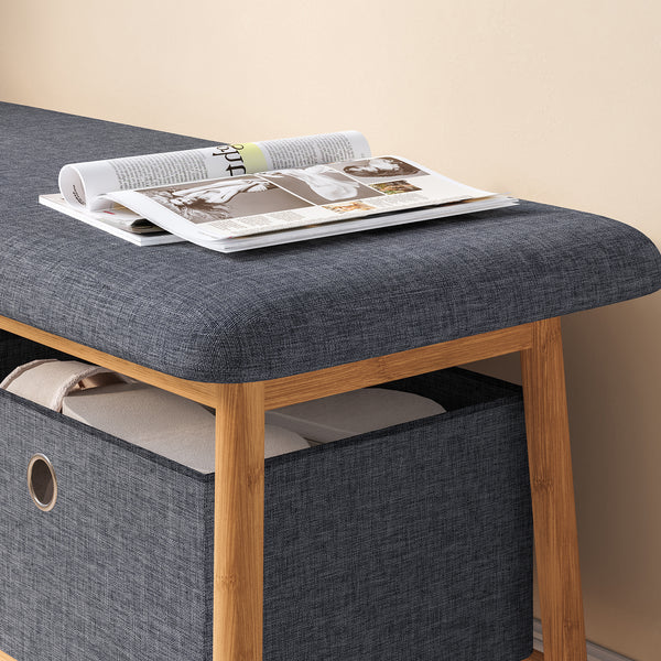 Banc à chaussures Vad bambou 90 x 30 x 45 cm naturel gris [en.casa]