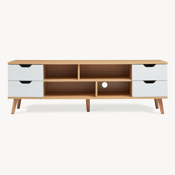 Meuble TV Bordkak 140 x 30 x 45 cm effet chêne blanc [en.casa] 