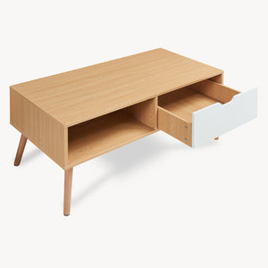 Table basse Bordkak avec tiroir 100 x 48 x 45 cm effet chêne blanc [en.casa]