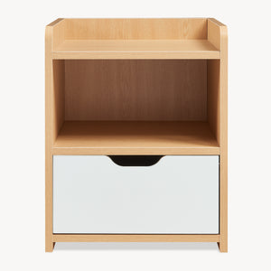 Comodino Bordkak con Cassetto e Scomparto Aperto 45 x 36 x 34 cm - Effetto Rovere / Bianco [en.casa]