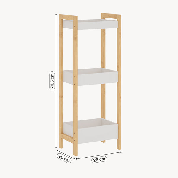 Scaffale da Terra Anun in Bambù Mobile da Bagno con 3 Cestini 78 x 80 x 40 cm - Color Naturale / Bianco [en.casa]