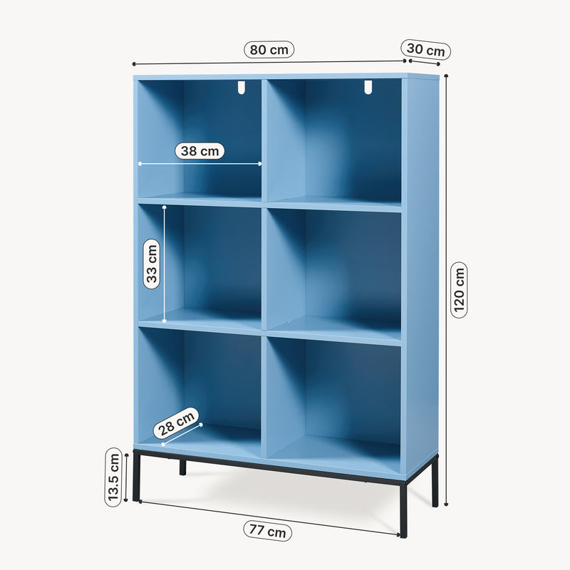 Schizzo in scala Libreria Colwyn con 6 Ripiani Scaffale da Terra 120 x 80 x 30 cm - Blu [en.casa]