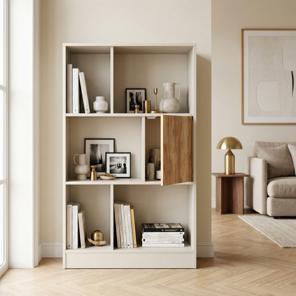 Libreria Karena 112x70x30 cm Bianco crema/effetto quercia [en.casa]
