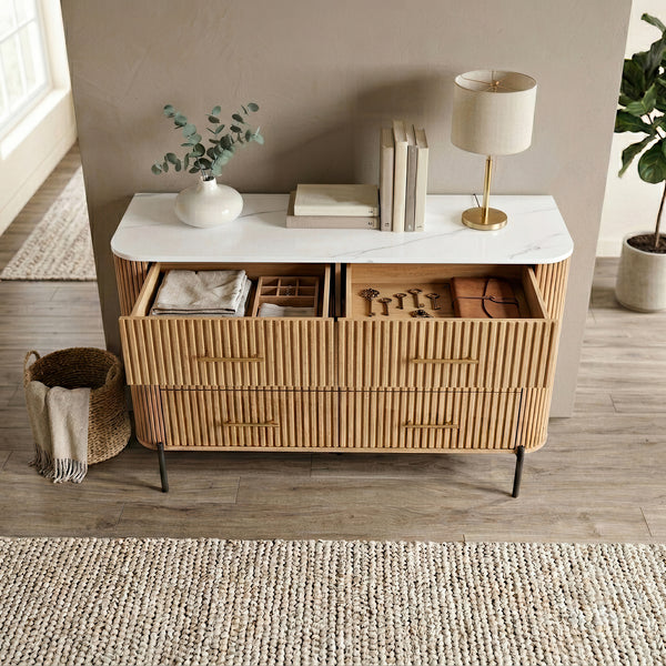 Commode Kokunse avec 6 tiroirs 120x42x78 cm aspect chêne [en.casa]