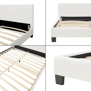 Lit Double Rembourré Albacete Sommier à Lattes Similicuir 160 x 200 cm Blanc Corium