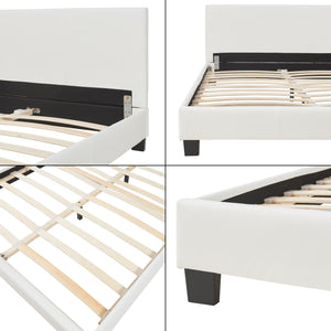 Lit Double Rembourré Albacete Sommier à Lattes Similicuir 140 x 200 cm Blanc Corium