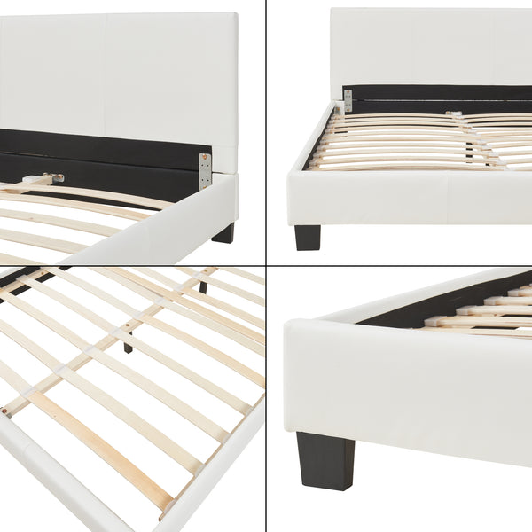 Lit Double Rembourré Albacete Sommier à Lattes Similicuir 140 x 200 cm Blanc Corium