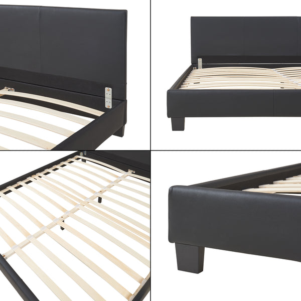 Lit Double Rembourré Albacete Sommier à Lattes Similicuir 160 x 200 cm Noir Corium