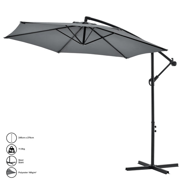 Parasol Déporté Budva Hexagonal avec Manivelle Diamètre 270 cm Gris [casa.pro]