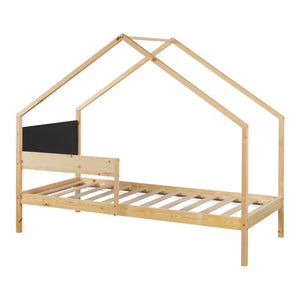 Lit cabane gigogne enfant Sodankylä 90x200 cm en bois de pin naturel/noir avec sommier à lattes [en.casa]