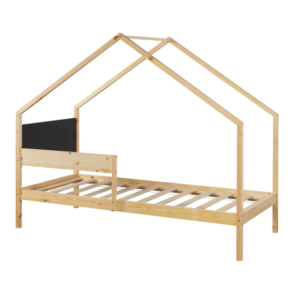 Lit cabane gigogne enfant Sodankylä 90x200 cm en bois de pin naturel/noir avec sommier à lattes [en.casa]