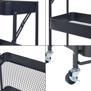 Carrello di Servizio Vörå con 3 Contenitori Telaio Pieghevole - Nero [en.casa]