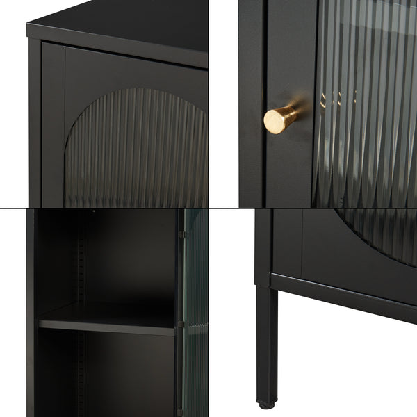 Armadietto a Vetrata Karlskrona in Acciaio 102x43x40 cm Nero [en.casa] 