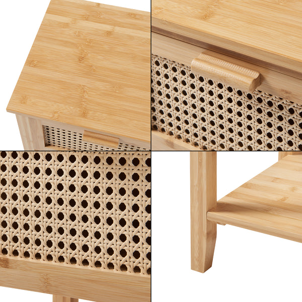 Table de chevet Leirfjord bambou 60 x 40 x 35 cm naturel aspect rotin [en.casa]