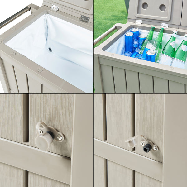 Chariot de service avec glacière Arsita 102 x 47 x 87 cm beige aspect bois casa.pro