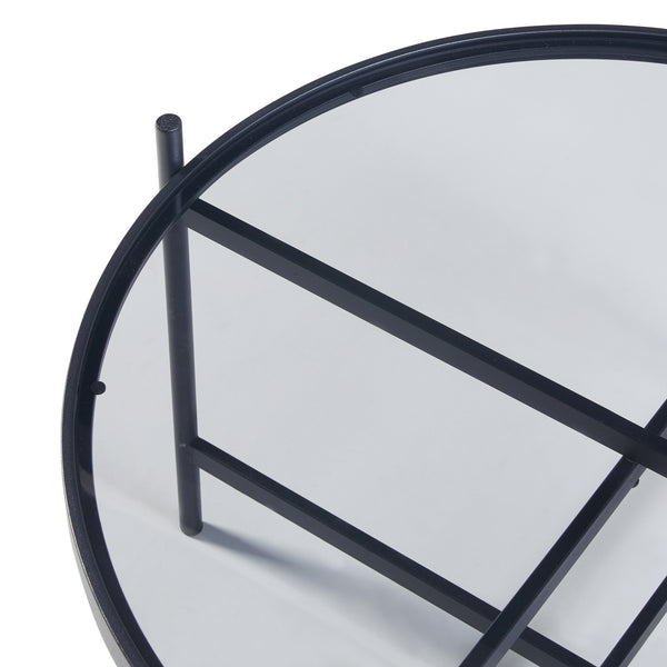 Set Lier di 2 Tavolini con Piano Rotondo in Vetro Temperato - Nero [en.casa]