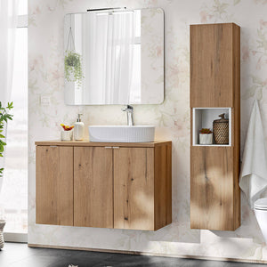 Colonne de salle de bain Newport avec 2 portes 30 x 140 x 25 cm effet chêne [en.casa]