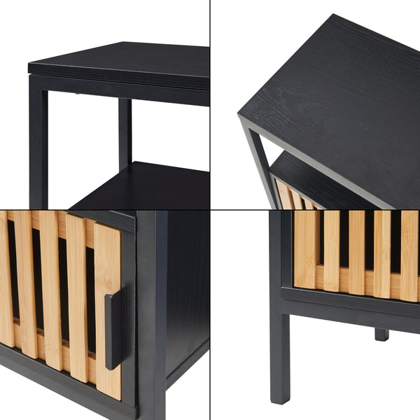 Table de chevet Luniehti 58 x 40 x 33 cm noir naturel [en.casa]