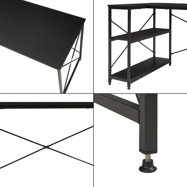 Scrivania Angolare Raundsvalt Tavolo a L con Laterale Reversibile 137x88x75 cm Nero [en.casa]