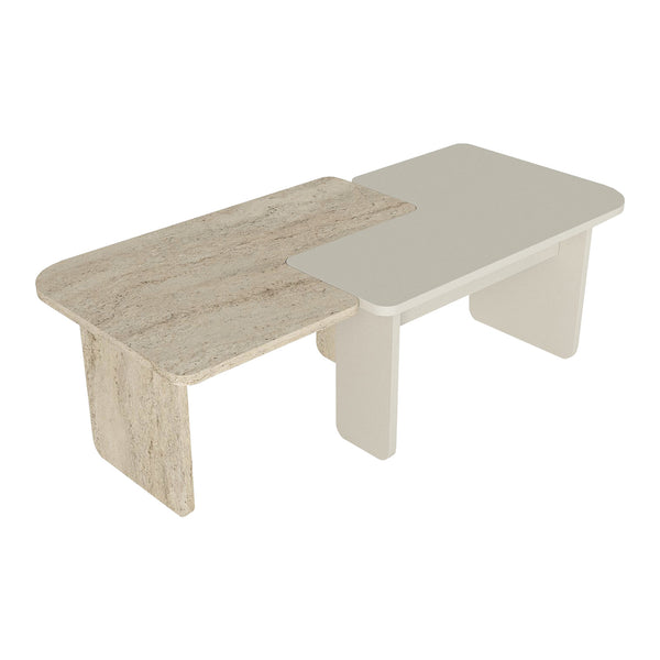 Tavolino Boneksbelt da Salotto in 2 Parti Componibili - Colore Arenaria / Travertino [en.casa]