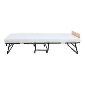 Metall-Klappbett Lustendi mit Matratze 200x90cm Schwarz/Eicheoptik [en.casa]