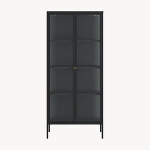 Mobile Vetrina Vinterhavn con Ante in Vetro e Ripiani 180 x 80 x 35 cm - Nero [en.casa]