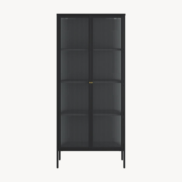 Mobile Vetrina Vinterhavn con Ante in Vetro e Ripiani 180 x 80 x 35 cm - Nero [en.casa]