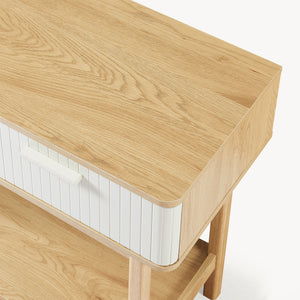 Tavolo a Consolle Ferrersp con 2 Cassetti e Ripiano 100 x 40 x 80 cm - Effetto Rovere / Avena Oatmeal [en.casa]