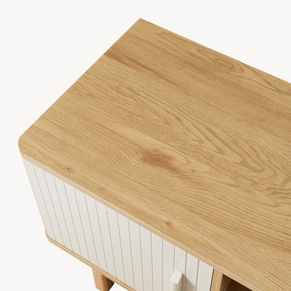 Meuble TV Ferrersp avec 2 portes 140 x 40 x 45 cm effet chêne / couleur sable [en.casa] 