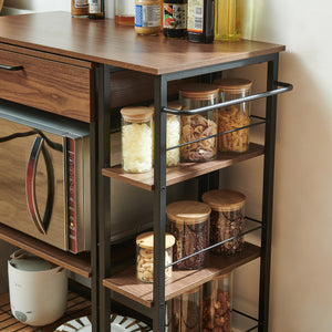 Scaffale da Cucina Kirhuskyna con Modulo Laterale Estraibile Girevole 130x40x85 cm Effetto Noce/Nero [en.casa]
