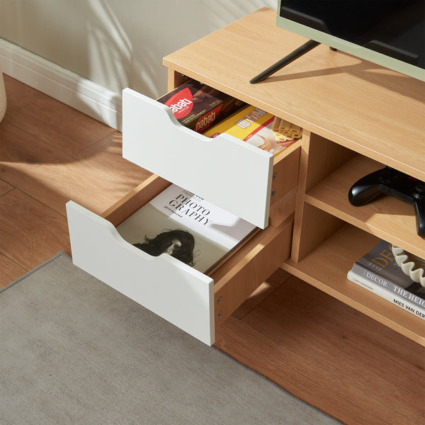 Meuble TV Bordkak 140 x 30 x 45 cm effet chêne blanc [en.casa] 