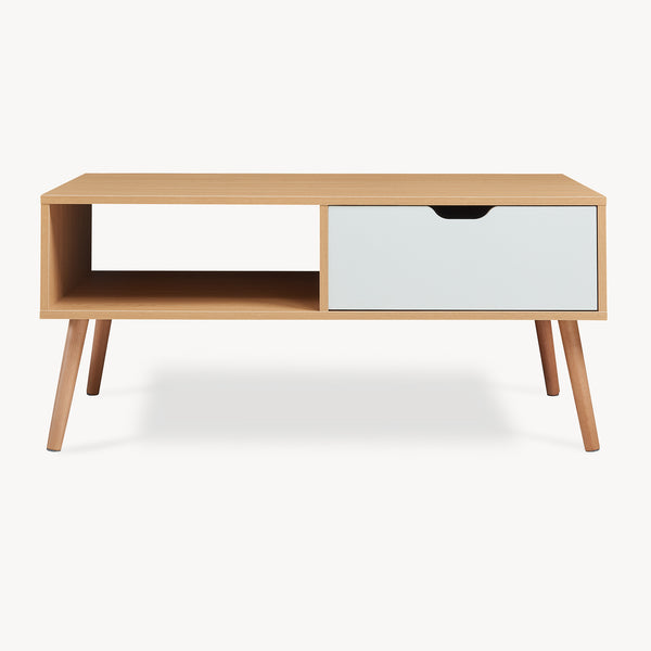 Table basse Bordkak avec tiroir 100 x 48 x 45 cm effet chêne blanc [en.casa]