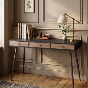 Bureau avec 3 tiroirs Tumba 76 x 115 x 48 cm noir effet noyer [en.casa]
