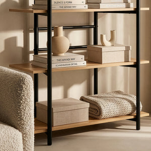 Libreria Kappespoo 124x80x35 cm Nero/effetto quercia [en.casa]
