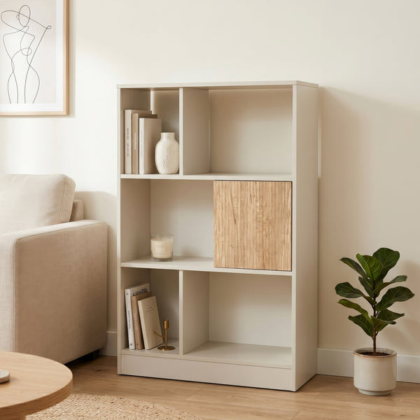 Libreria Karena 112x70x30 cm Bianco crema/effetto quercia [en.casa]