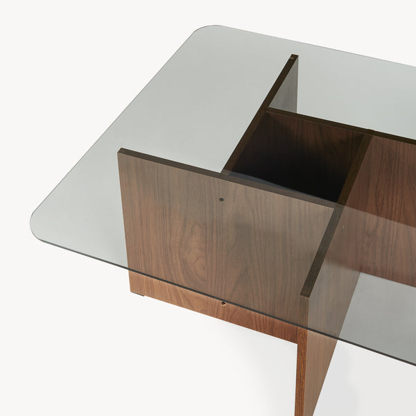 Tavolino da Caffè Benexjö con Piano Quadrato in Vetro 70 x 70 x 36 cm - Effetto Noce/Grigio [en.casa]