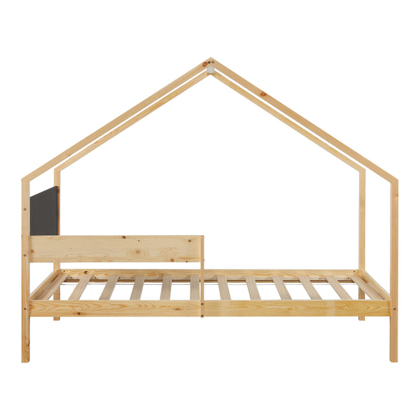 Lit cabane gigogne enfant Sodankylä 90x200 cm en bois de pin naturel/noir avec sommier à lattes [en.casa]