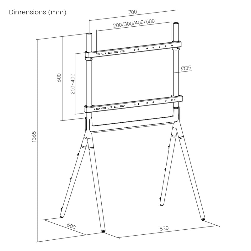 Schizzo in scala Piedistallo per TV Vega a 4 Gambe - Nero pro.tec 