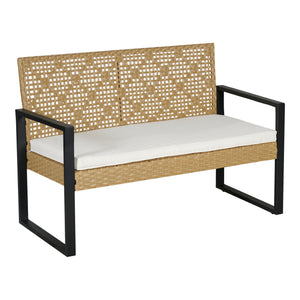 Salon de jardin 4 pièces Calciano aspect rotin beige noir naturel casa.pro
