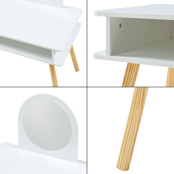 Set Ovanåker di Tavolo da Trucco e Sgabello per Cameretta - Bianco/Naturale [en.casa]