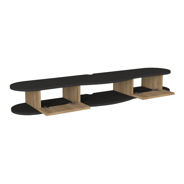 Meuble TV Nyskiri mural 150 x 35 x 19 cm anthracite / effet chêne [en.casa] 