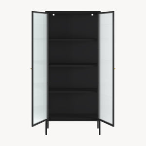 Mobile Vetrina Vinterhavn con Ante in Vetro e Ripiani 180 x 80 x 35 cm - Nero [en.casa]