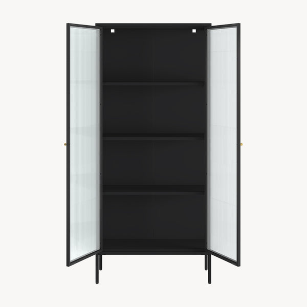 Mobile Vetrina Vinterhavn con Ante in Vetro e Ripiani 180 x 80 x 35 cm - Nero [en.casa]