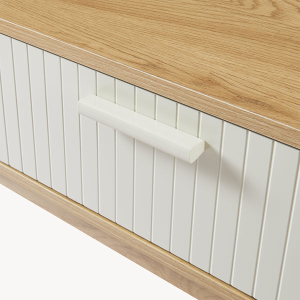 Tavolo a Consolle Ferrersp con 2 Cassetti e Ripiano 100 x 40 x 80 cm - Effetto Rovere / Avena Oatmeal [en.casa]