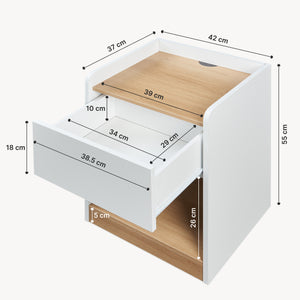 Table de chevet Kuorshare 55 x 42 x 37 cm blanc effet chêne [en.casa]