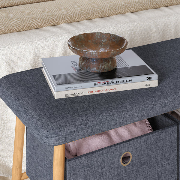 Banc à chaussures Vad bambou 90 x 30 x 45 cm naturel gris [en.casa]