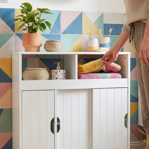 Armadietto Stretto Fadeskimma Mobile Contenitore con Rotelle e 3 Ante 72x70x20 cm Bianco [en.casa] 