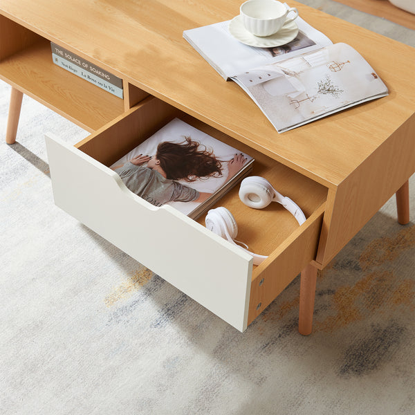 Table basse Bordkak avec tiroir 100 x 48 x 45 cm effet chêne blanc [en.casa]
