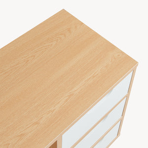 Comodino Bordkak con 3 Cassetti e Scomparto Aperto 55 x 48 x 30 cm - Effetto Rovere / Bianco [en.casa]