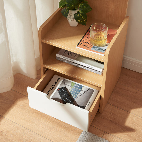 Table de nuit Bordkak avec une étagère 75 x 35 x 30 cm effet chêne / blanc [en.casa]